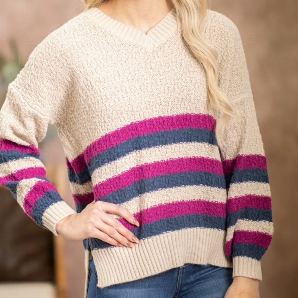 Oatmeal stripe sweater (blue & pink)